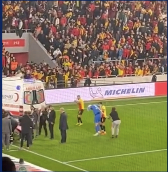 Turkey’s football match was abandoned after a supporter hit a player with a corner flag 