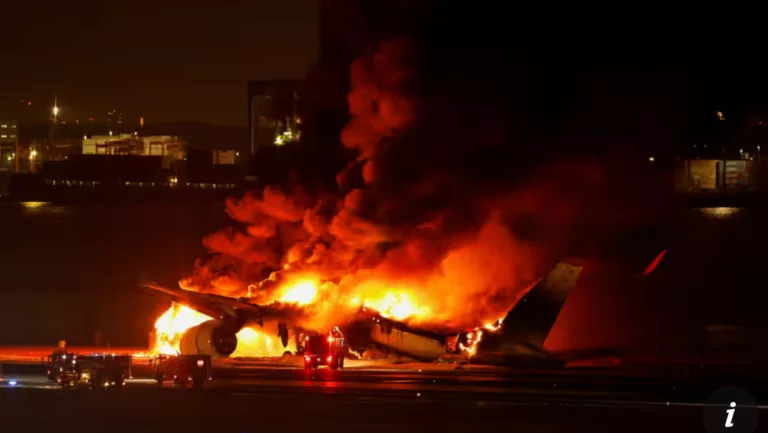 Japan Airlines plane on fire after apparent collision